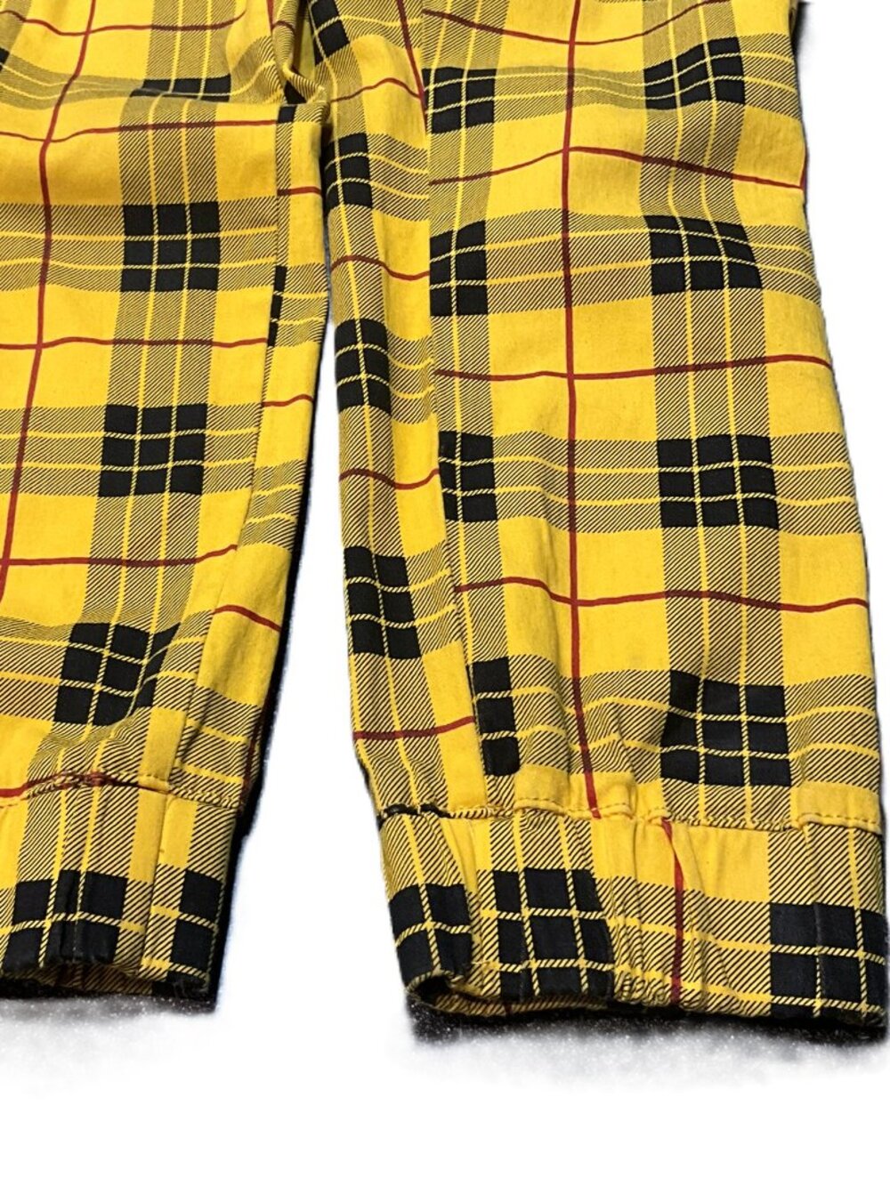 Almost Famous Yellow Plaid Cargo Jogger Pants Belted Cotton Blend Size L - Picture 9 of 10